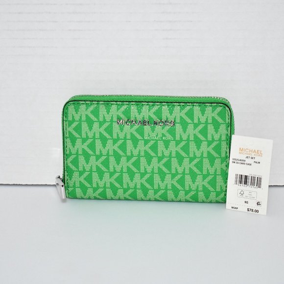 MICHAEL KORS JET SET SMALL COIN POUCH ID HOLDER WALLET WRISTLET GREEN PALM